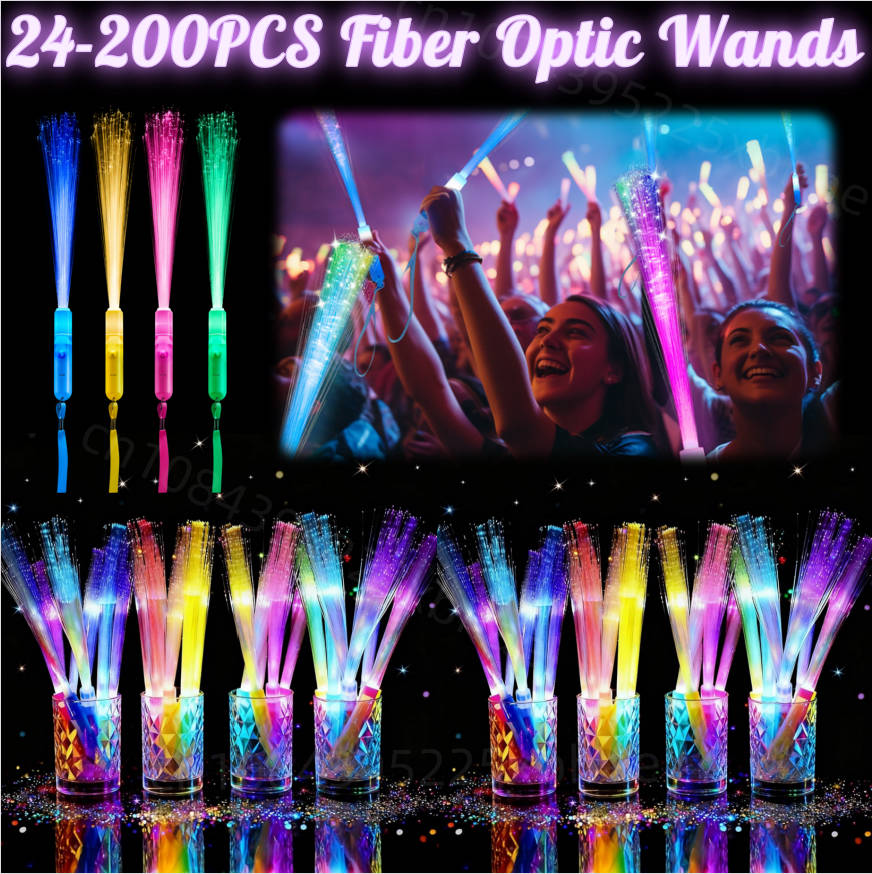 Glow In The Dark Party Glasses - 24-200 varitas de fibra óptica luminosas,
