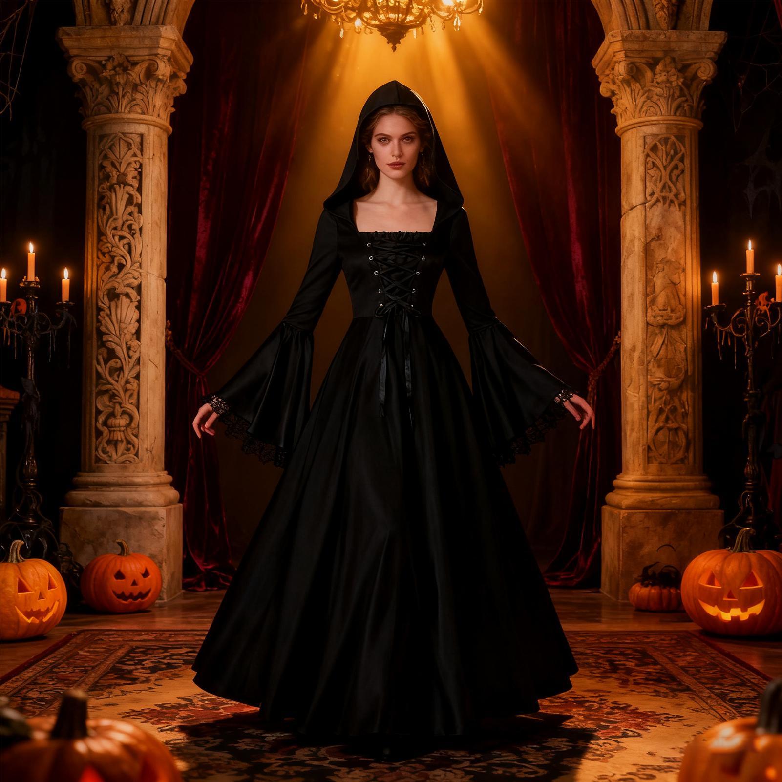 Disfraz de Bruja de Halloween, - Medieval Renaissance Dress Women reseña y precio